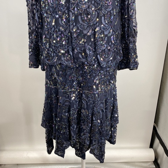 Lillie Rubin Sequin Cocktail Dress Womens Size Small Blue Mesh‎ Vintage Lace - Picture 3 of 13